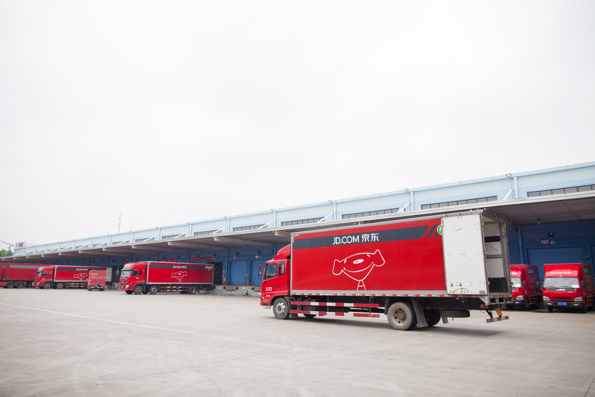 JD.com trucks at Northeast China based Gu'an warehouse distribution facility